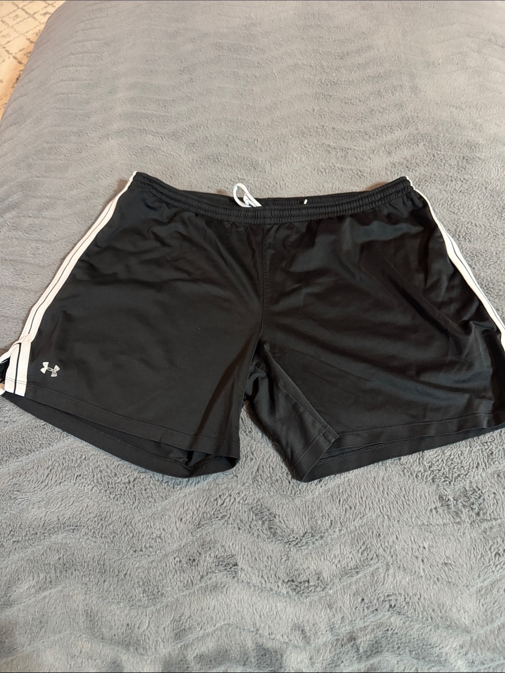 Under Armour Black Athletic Shorts with White Side Stripes